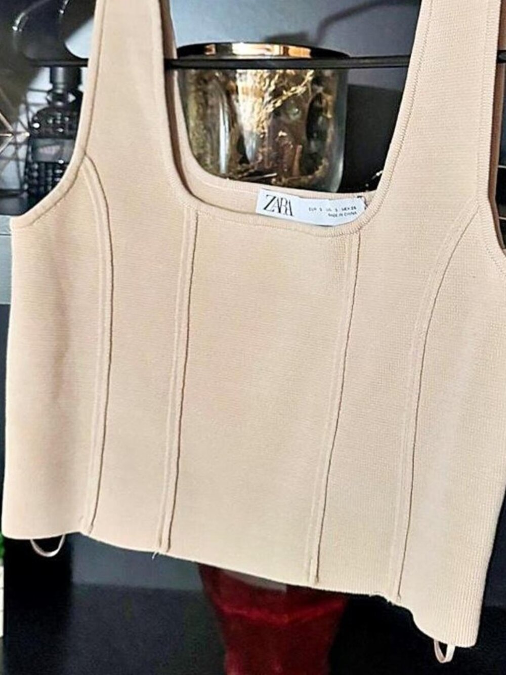Zara Women's Tan and Cream Blouse